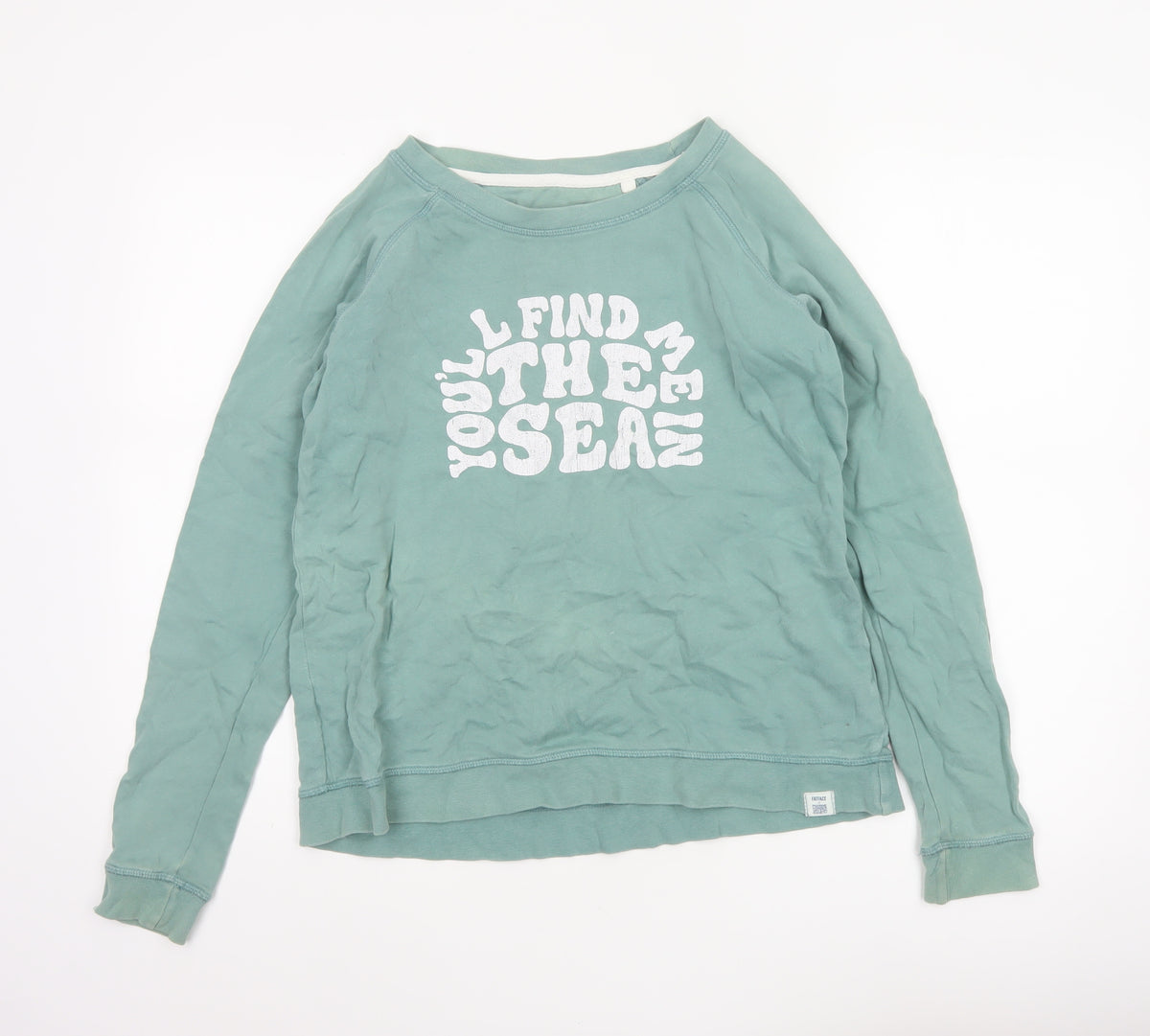 Back view of FatFace Women Green UK 10 Pullover Sweatshirt Sea Graphic Raglan