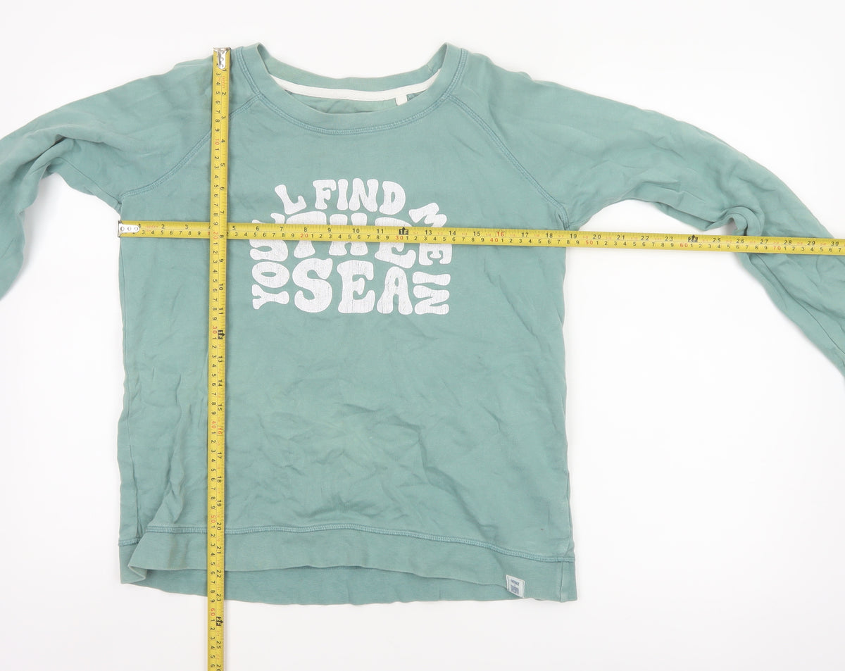Close-up detail of FatFace Women Green UK 10 Pullover Sweatshirt Sea Graphic Raglan