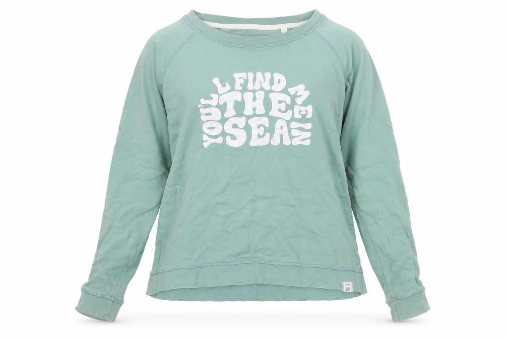 Front view of FatFace Women Green UK 10 Pullover Sweatshirt Sea Graphic Raglan