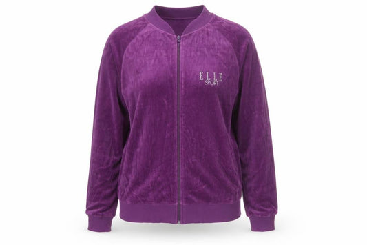 Elle Sport Women’s Purple XL Velour Bomber Jacket Rhinestone Heart