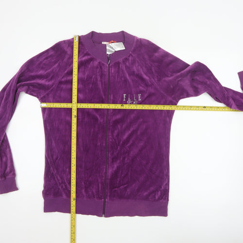 Elle Sport Women’s Purple XL Velour Bomber Jacket Rhinestone Heart