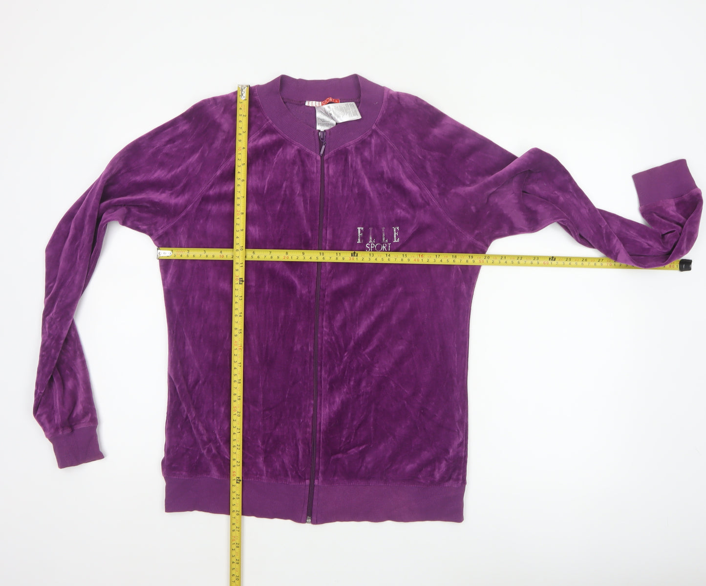 Elle Sport Women’s Purple XL Velour Bomber Jacket Rhinestone Heart