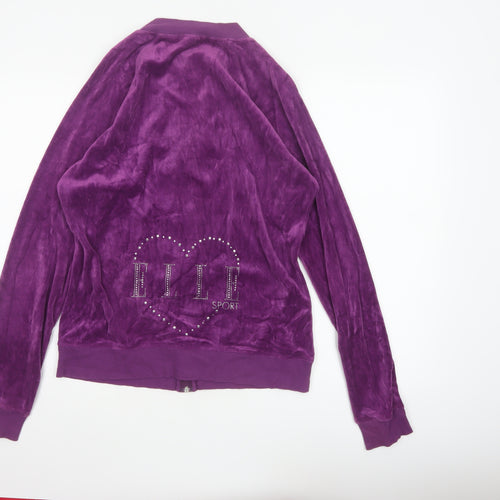 Elle Sport Women’s Purple XL Velour Bomber Jacket Rhinestone Heart