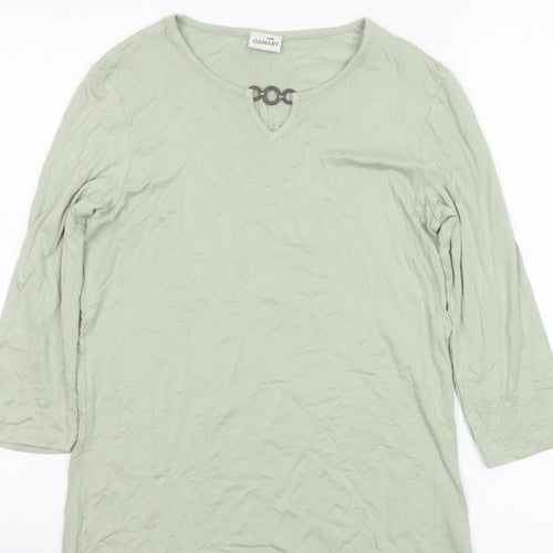 Damart Women’s Green UK 10 Basic 3/4 Sleeve Keyhole Jersey Top