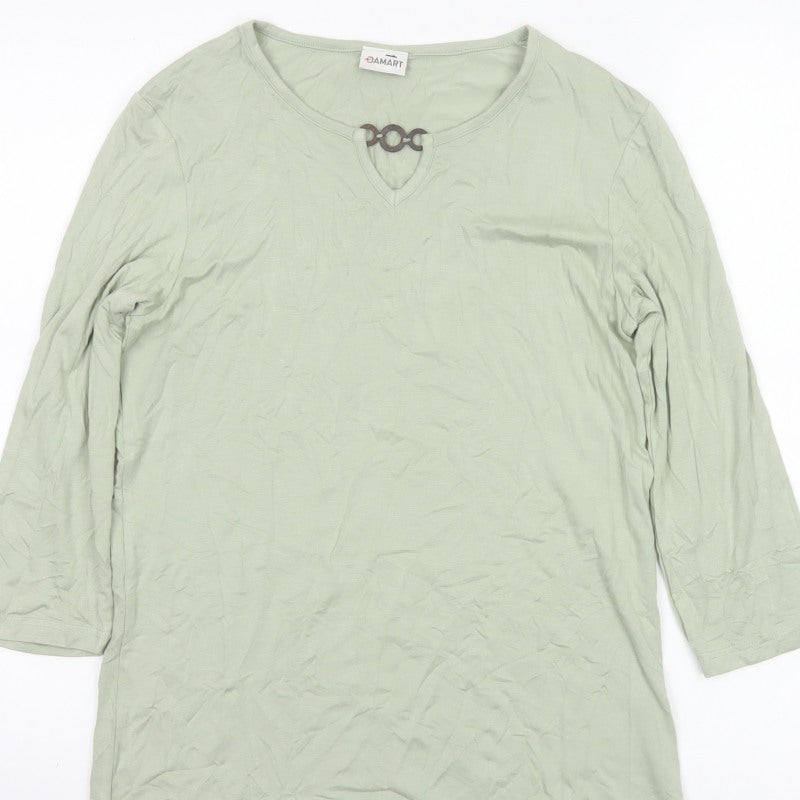 Damart Women’s Green UK 10 Basic 3/4 Sleeve Keyhole Jersey Top