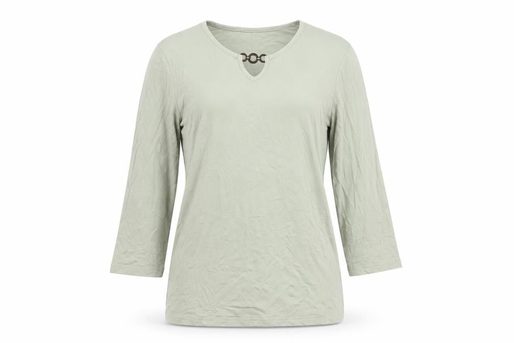Damart Women’s Green UK 10 Basic 3/4 Sleeve Keyhole Jersey Top