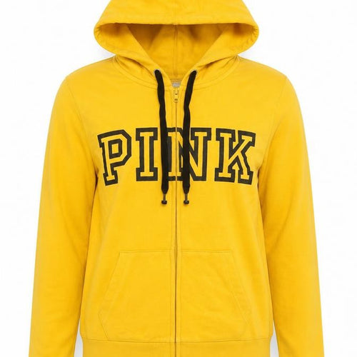 Victoria's Secret PINK Women Yellow XS Full Zip Logo Hoodie