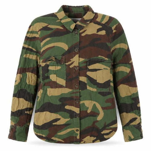 Zara Woman Green Camo Button-Up Shirt UK 14 Long Sleeve Cotton
