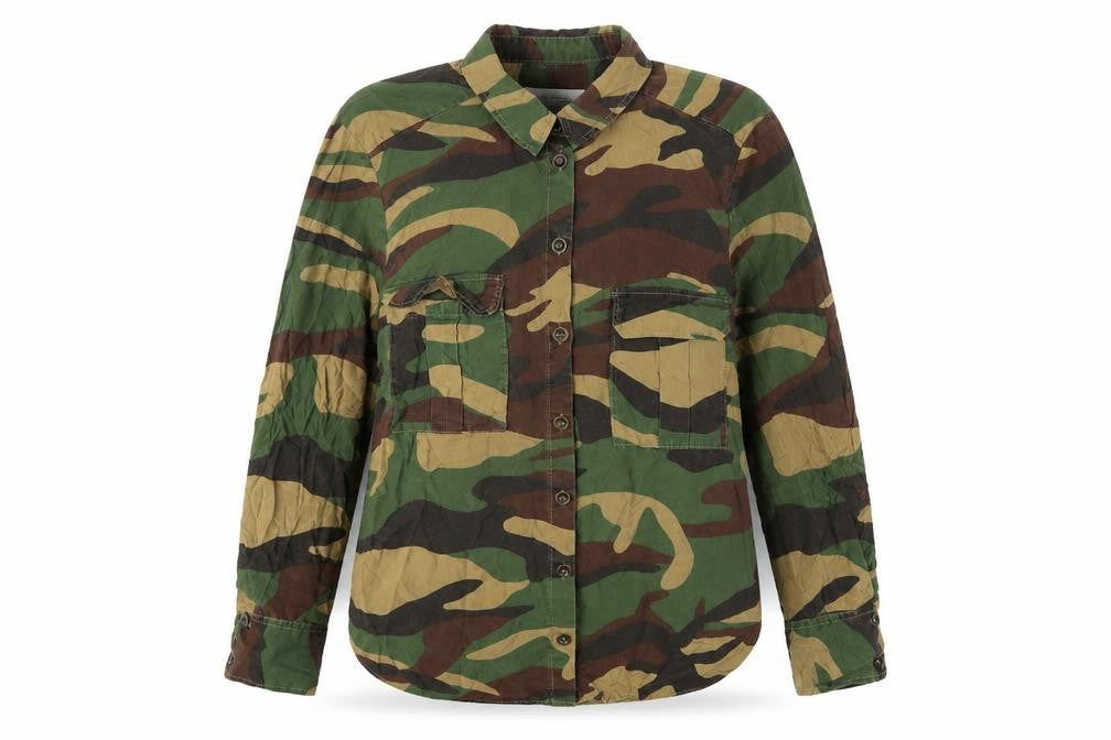 Zara Woman Green Camo Button-Up Shirt UK 14 Long Sleeve Cotton