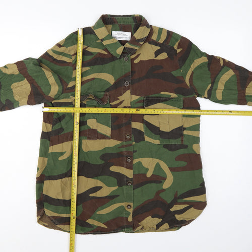 Zara Woman Green Camo Button-Up Shirt UK 14 Long Sleeve Cotton