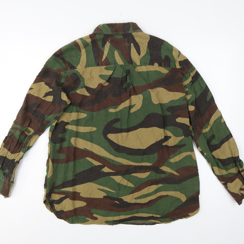Zara Woman Green Camo Button-Up Shirt UK 14 Long Sleeve Cotton