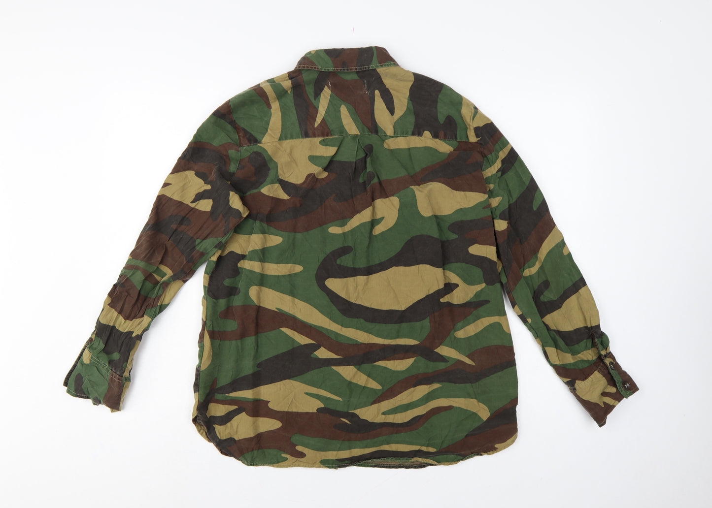 Zara Woman Green Camo Button-Up Shirt UK 14 Long Sleeve Cotton