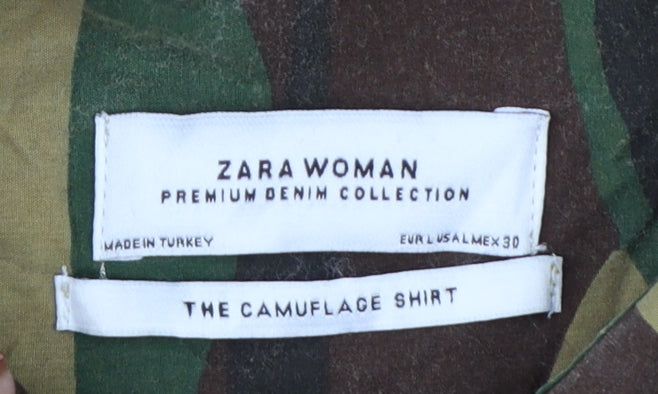 Zara Woman Green Camo Button-Up Shirt UK 14 Long Sleeve Cotton