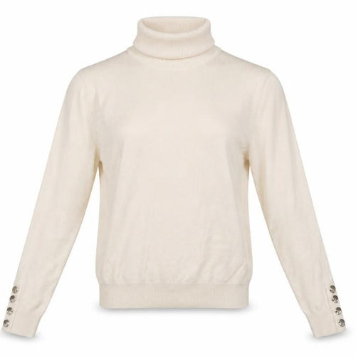 Pimkie Women Beige S Roll Neck Knit Pullover Jumper Button Cuffs