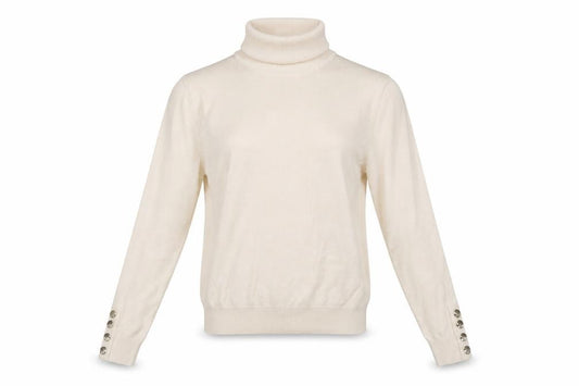 Pimkie Women Beige S Roll Neck Knit Pullover Jumper Button Cuffs