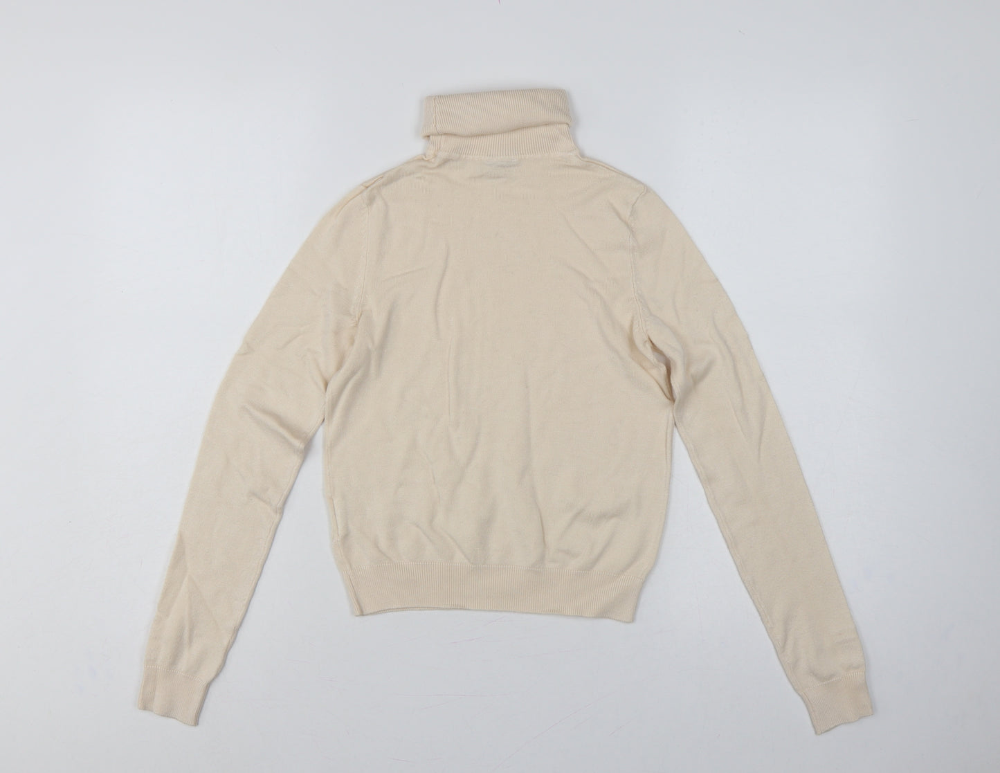 Pimkie Women Beige S Roll Neck Knit Pullover Jumper Button Cuffs