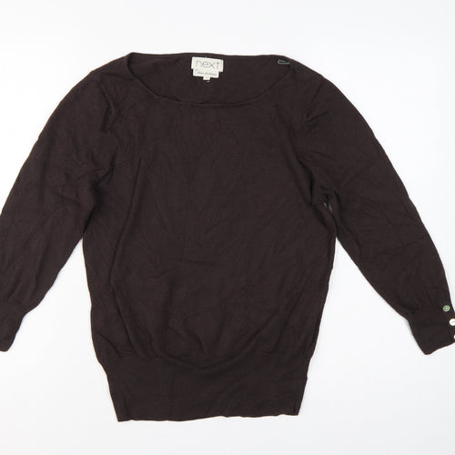 Next Women Brown UK 14 Scoop Neck Knit Pullover Button Cuff Jumper