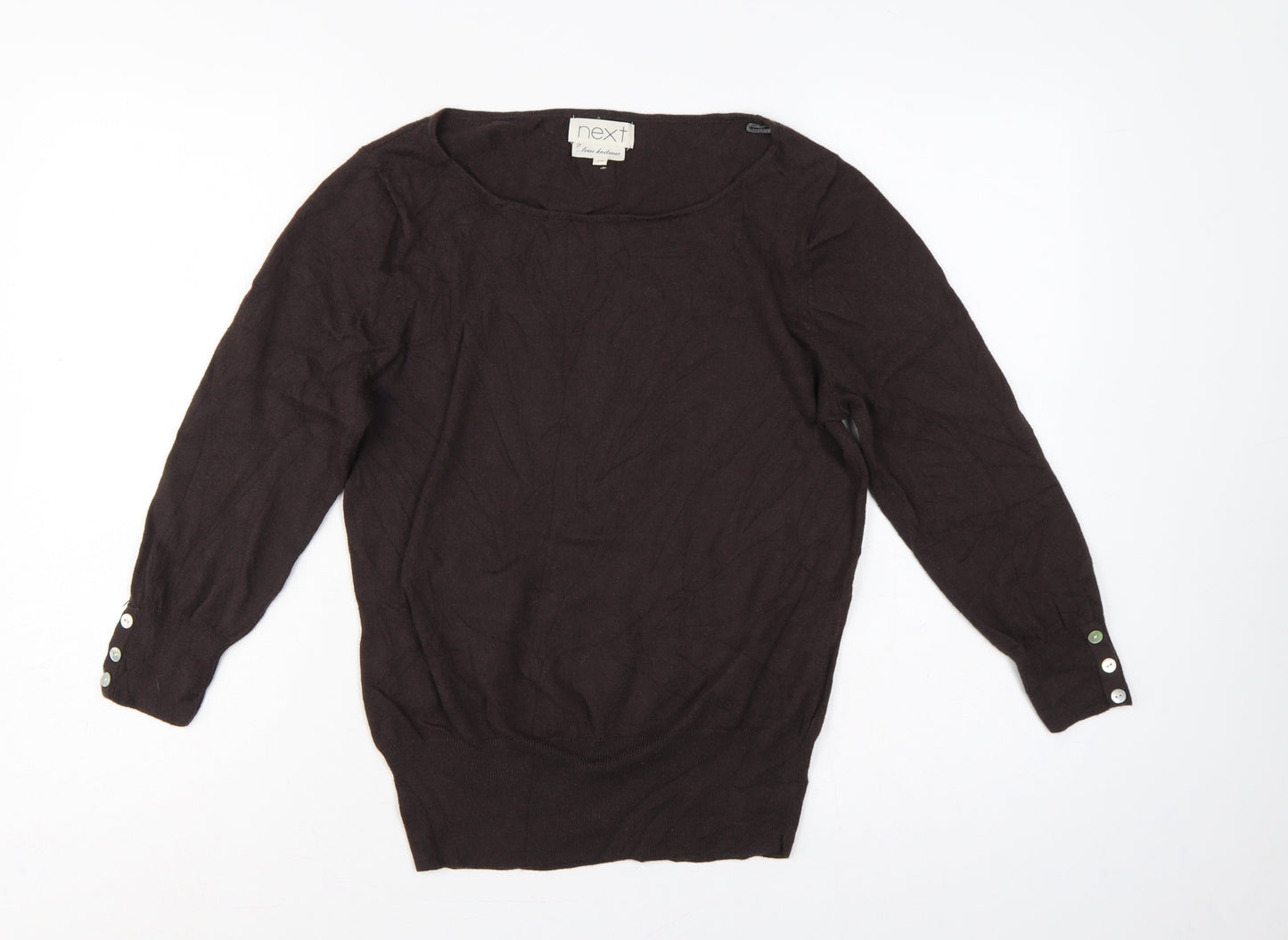 Next Women Brown UK 14 Scoop Neck Knit Pullover Button Cuff Jumper