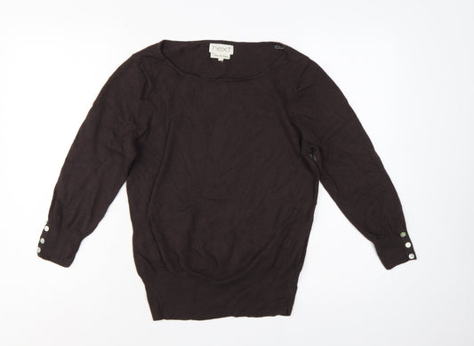 Next Women Brown UK 14 Scoop Neck Knit Pullover Button Cuff Jumper