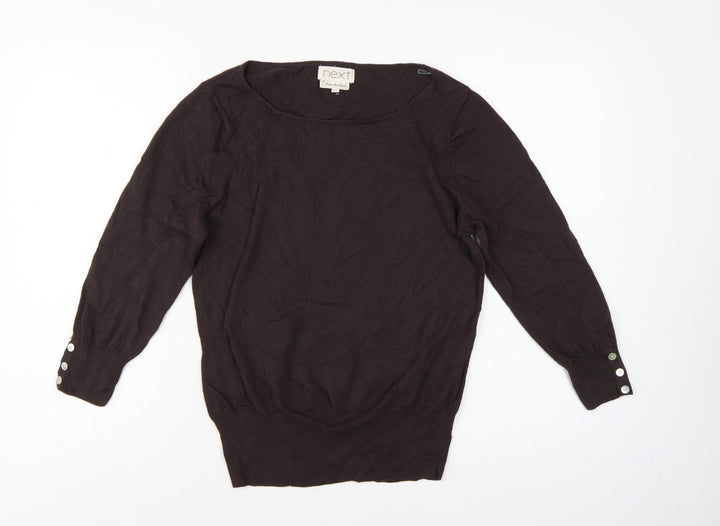 Next Women Brown UK 14 Scoop Neck Knit Pullover Button Cuff Jumper