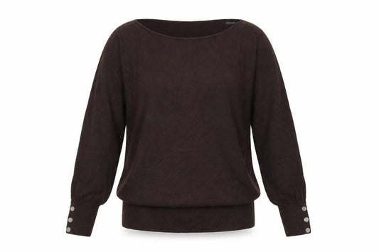 Next Women Brown UK 14 Scoop Neck Knit Pullover Button Cuff Jumper