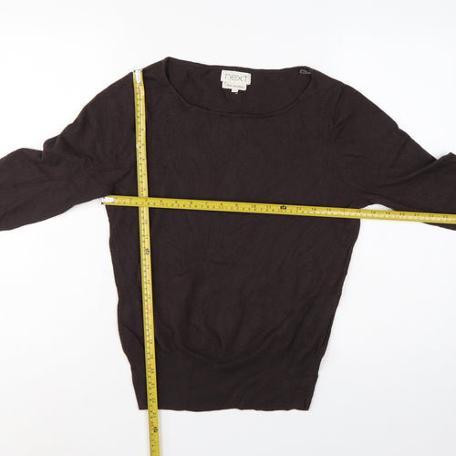Next Women Brown UK 14 Scoop Neck Knit Pullover Button Cuff Jumper
