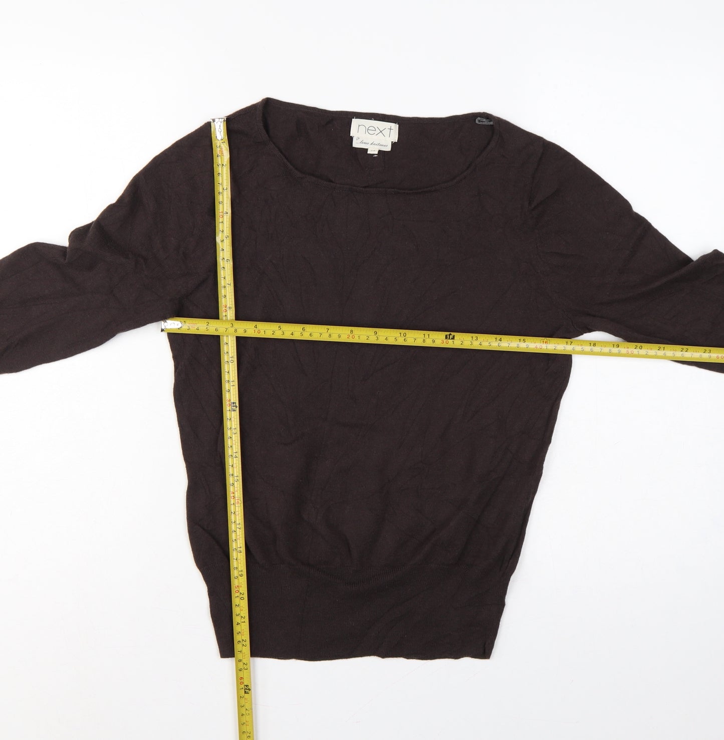 Next Women Brown UK 14 Scoop Neck Knit Pullover Button Cuff Jumper