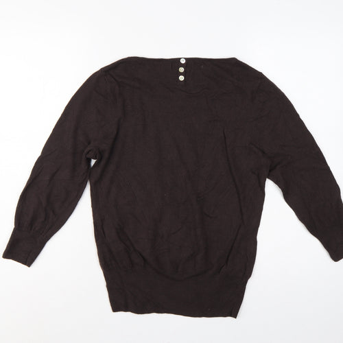 Next Women Brown UK 14 Scoop Neck Knit Pullover Button Cuff Jumper