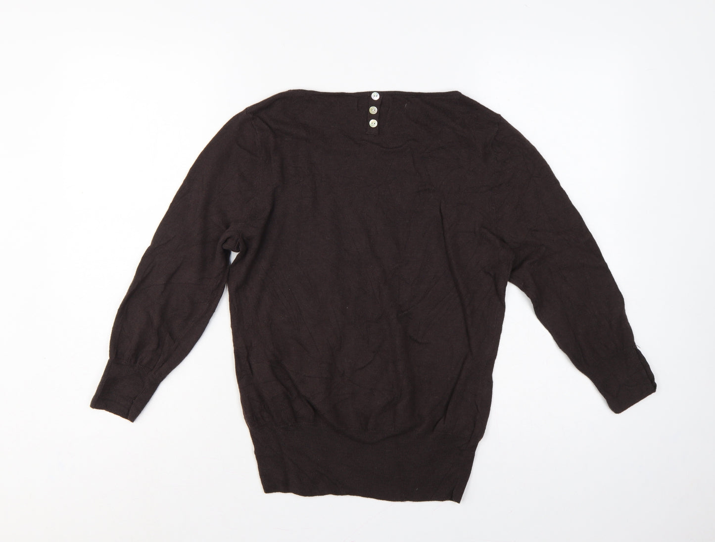 Next Women Brown UK 14 Scoop Neck Knit Pullover Button Cuff Jumper