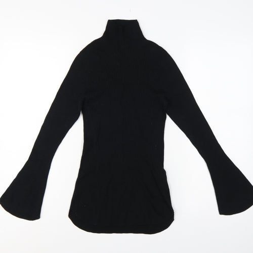 Uniqlo Mame Kurogouchi Women Black M Ribbed High Neck Bell Sleeve Jumper