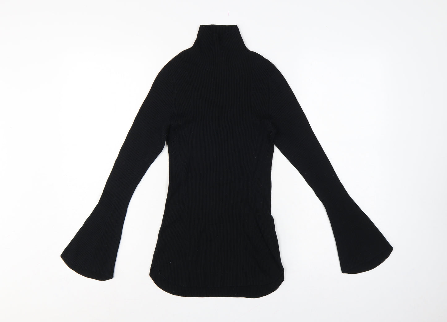 Uniqlo Mame Kurogouchi Women Black M Ribbed High Neck Bell Sleeve Jumper