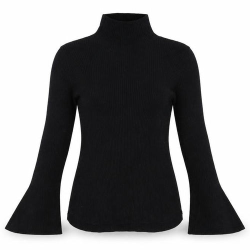 Uniqlo Mame Kurogouchi Women Black M Ribbed High Neck Bell Sleeve Jumper
