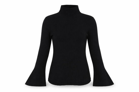 Uniqlo Mame Kurogouchi Women Black M Ribbed High Neck Bell Sleeve Jumper