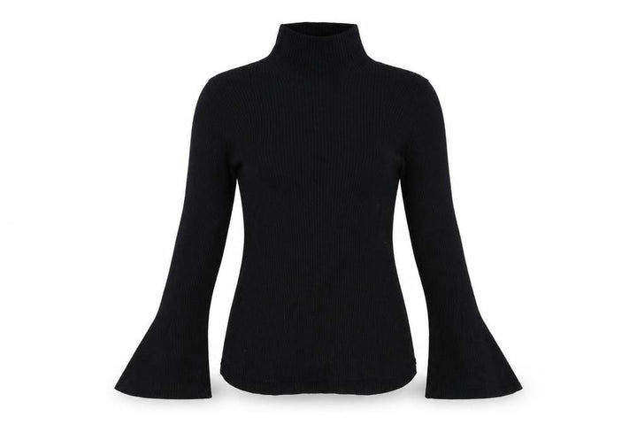 Uniqlo Mame Kurogouchi Women Black M Ribbed High Neck Bell Sleeve Jumper