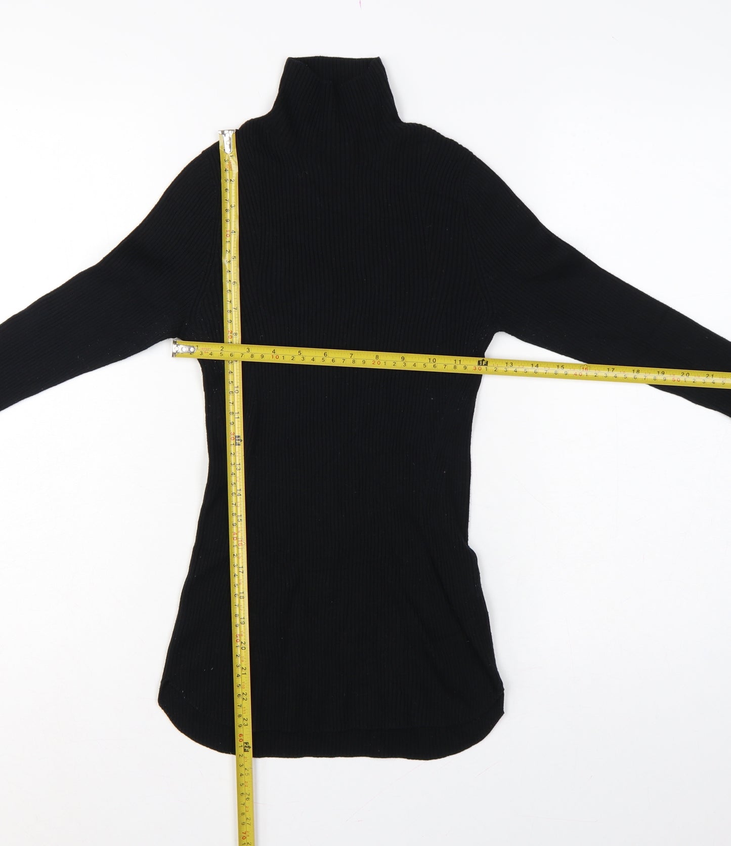 Uniqlo Mame Kurogouchi Women Black M Ribbed High Neck Bell Sleeve Jumper