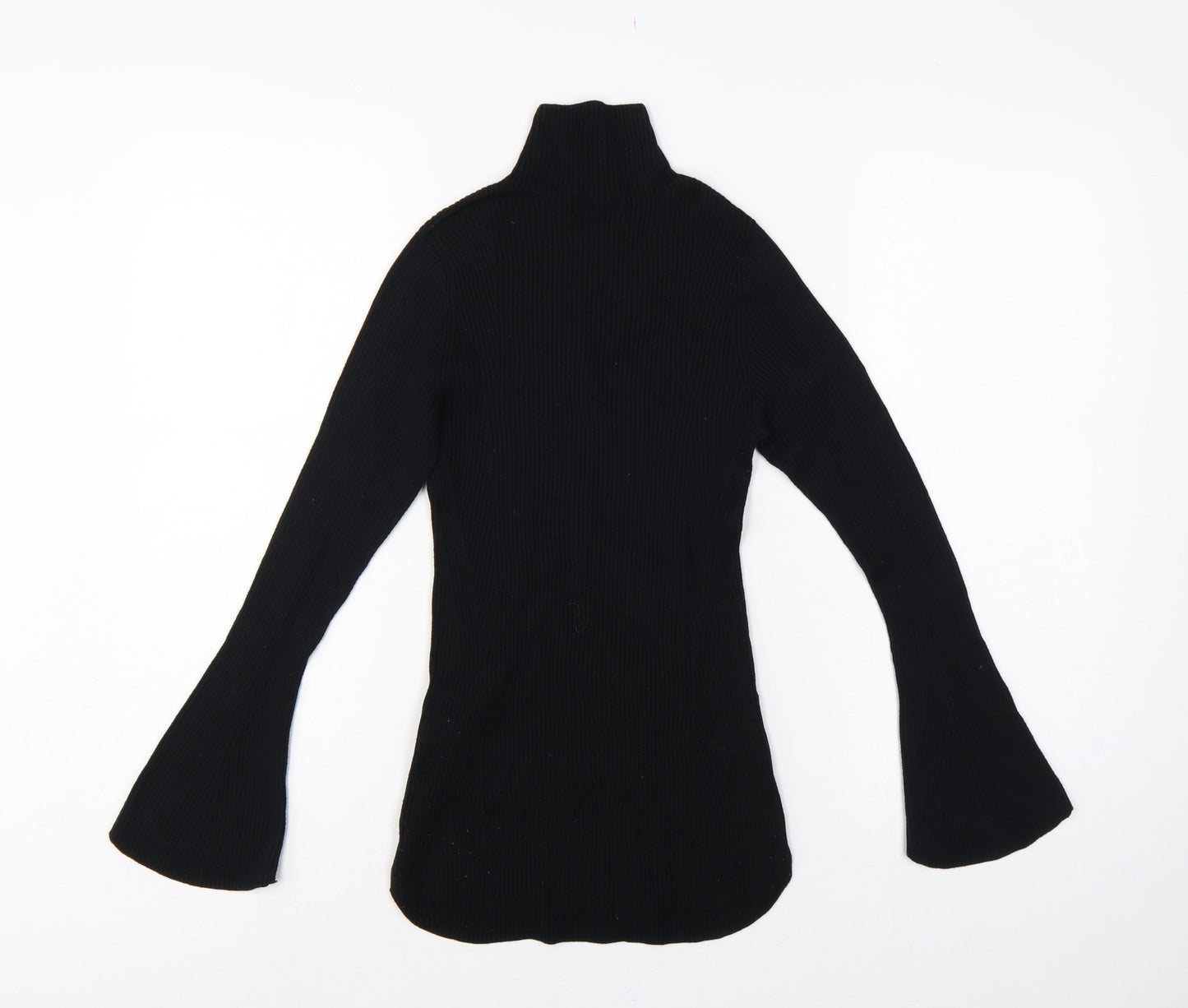 Uniqlo Mame Kurogouchi Women Black M Ribbed High Neck Bell Sleeve Jumper