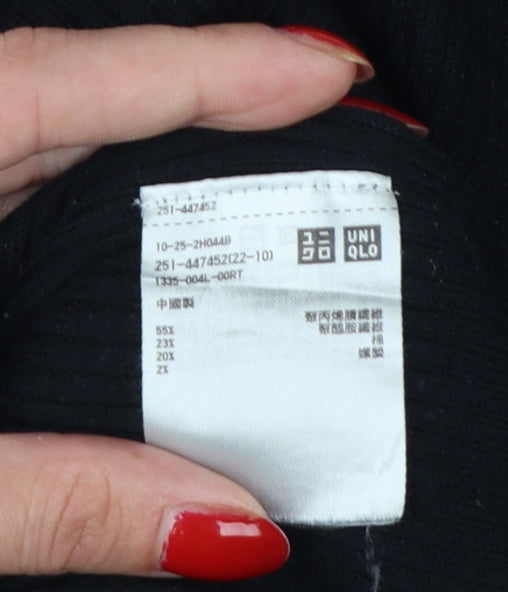 Uniqlo Mame Kurogouchi Women Black M Ribbed High Neck Bell Sleeve Jumper