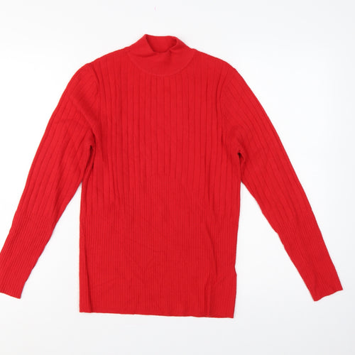 Marks and Spencer Women Red UK 12 Rib Knit Mock Neck Pullover Jumper