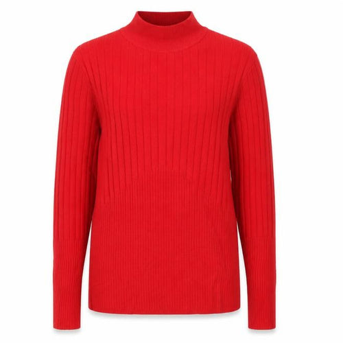Marks and Spencer Women Red UK 12 Rib Knit Mock Neck Pullover Jumper