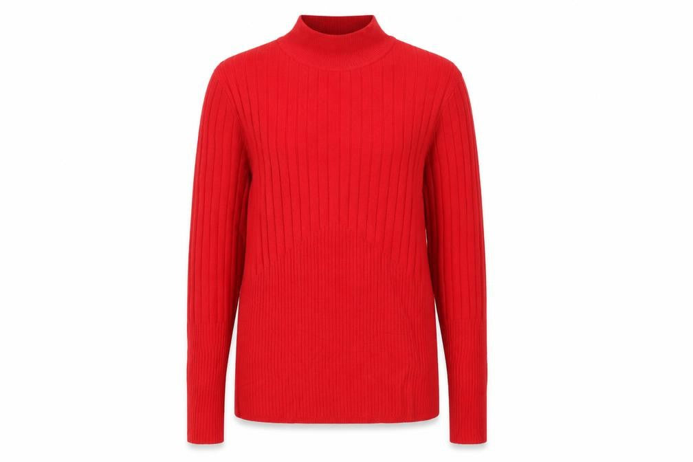 Marks and Spencer Women Red UK 12 Rib Knit Mock Neck Pullover Jumper