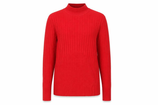 Marks and Spencer Women Red UK 12 Rib Knit Mock Neck Pullover Jumper