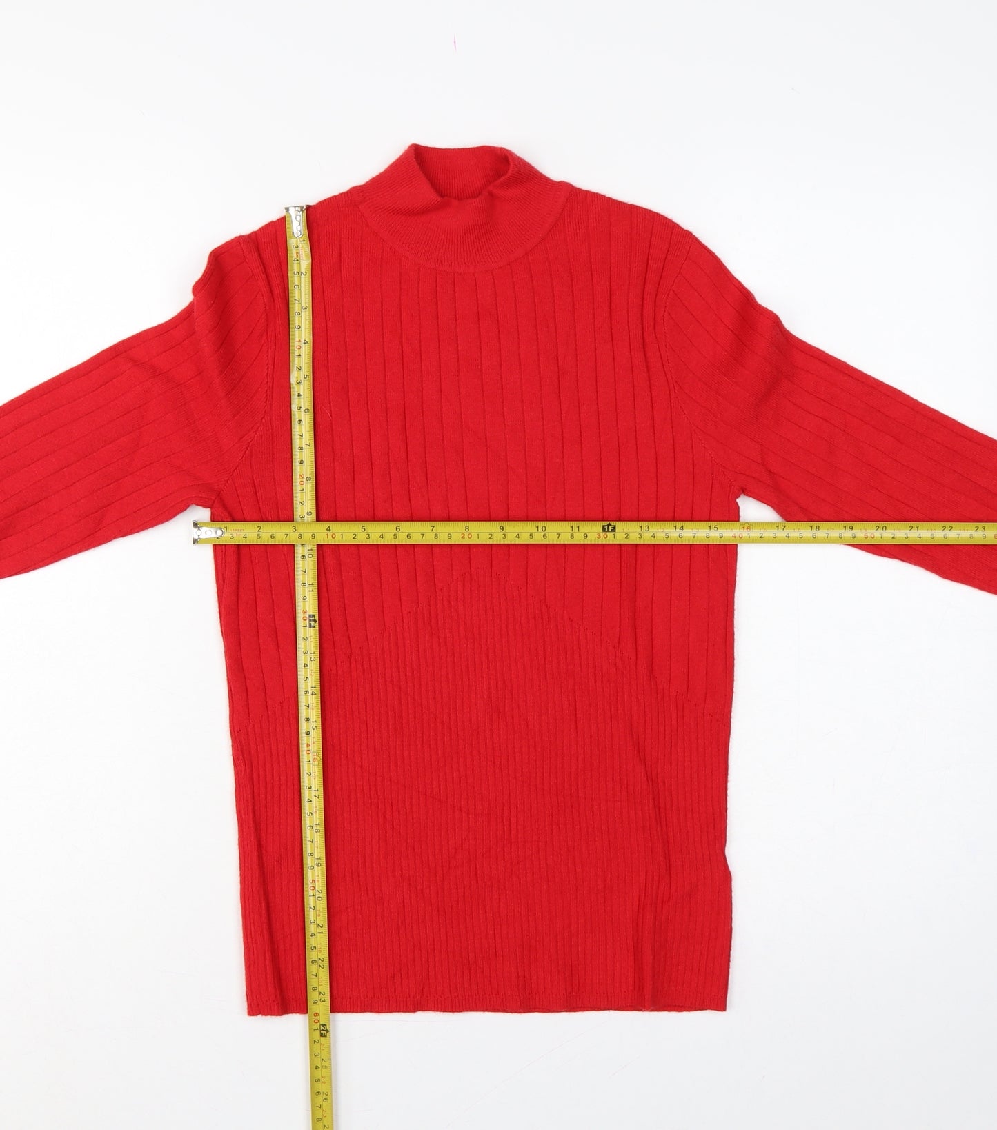 Marks and Spencer Women Red UK 12 Rib Knit Mock Neck Pullover Jumper