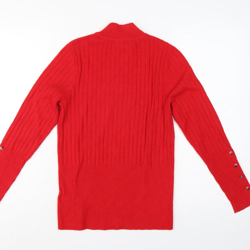 Marks and Spencer Women Red UK 12 Rib Knit Mock Neck Pullover Jumper