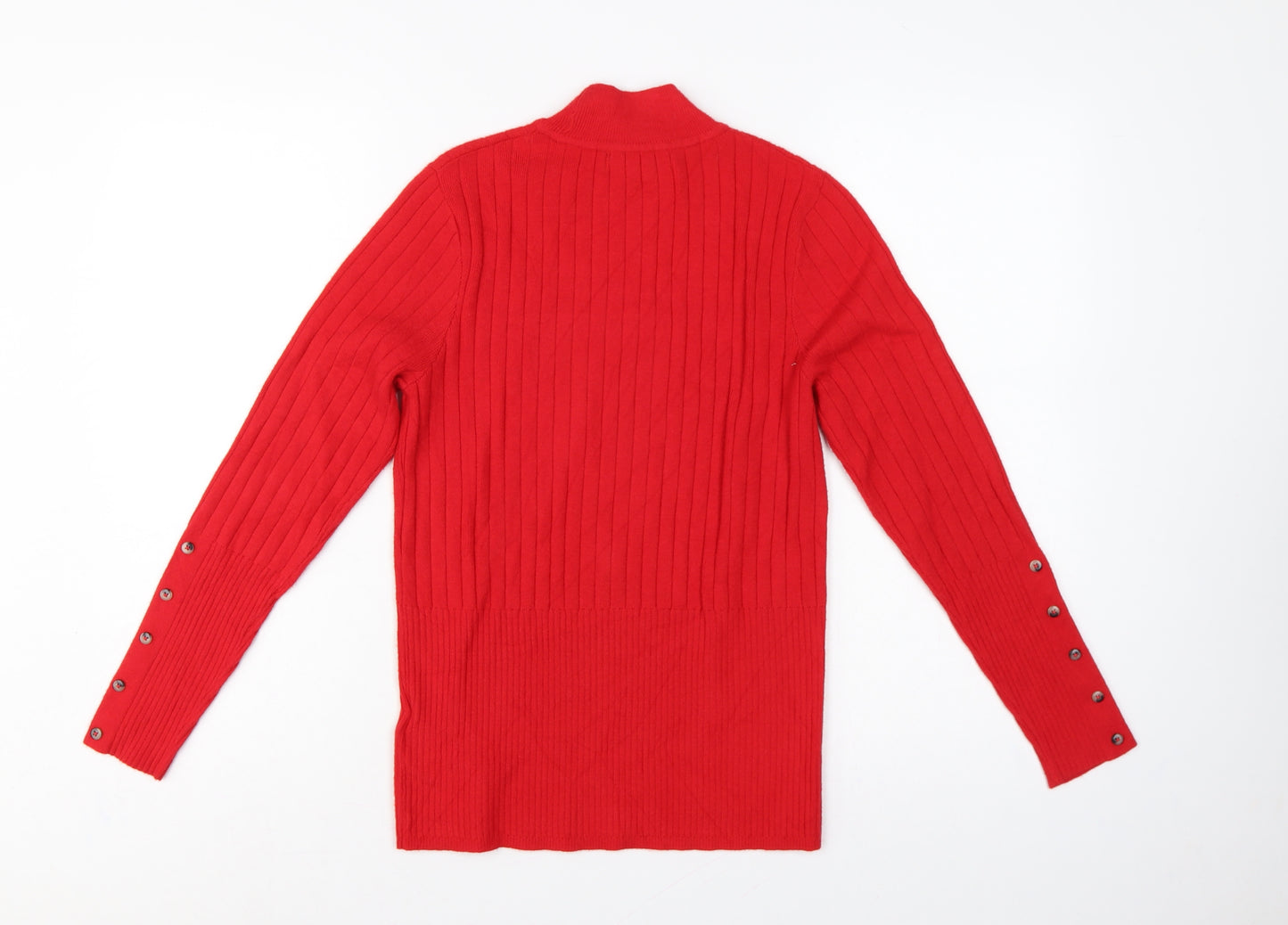 Marks and Spencer Women Red UK 12 Rib Knit Mock Neck Pullover Jumper