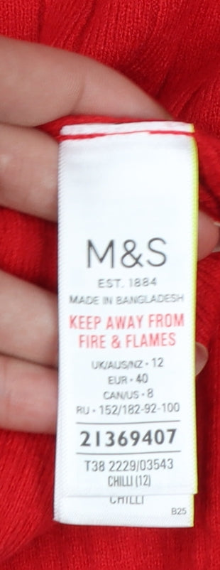 Marks and Spencer Women Red UK 12 Rib Knit Mock Neck Pullover Jumper