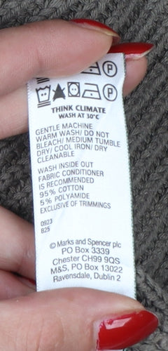 Marks and Spencer Women Grey M Chunky Knit High Neck Jumper