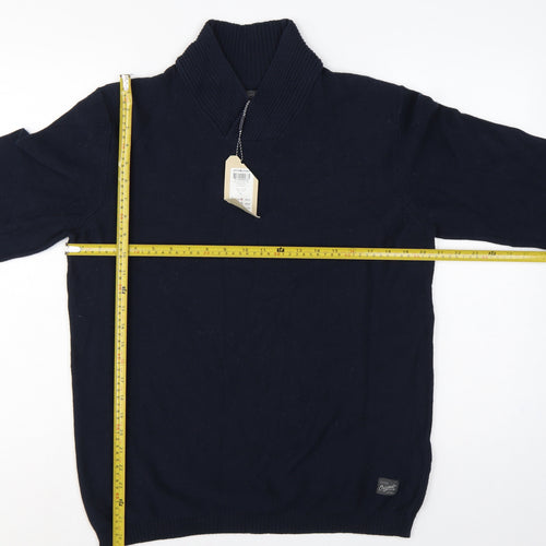 Jack & Jones Men Navy L Shawl Neck 1/4 Zip Cotton Knit Jumper