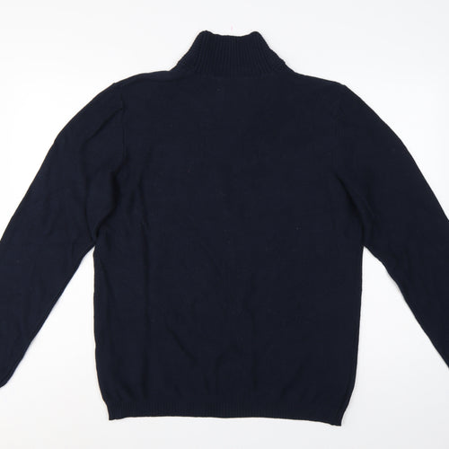 Jack & Jones Men Navy L Shawl Neck 1/4 Zip Cotton Knit Jumper