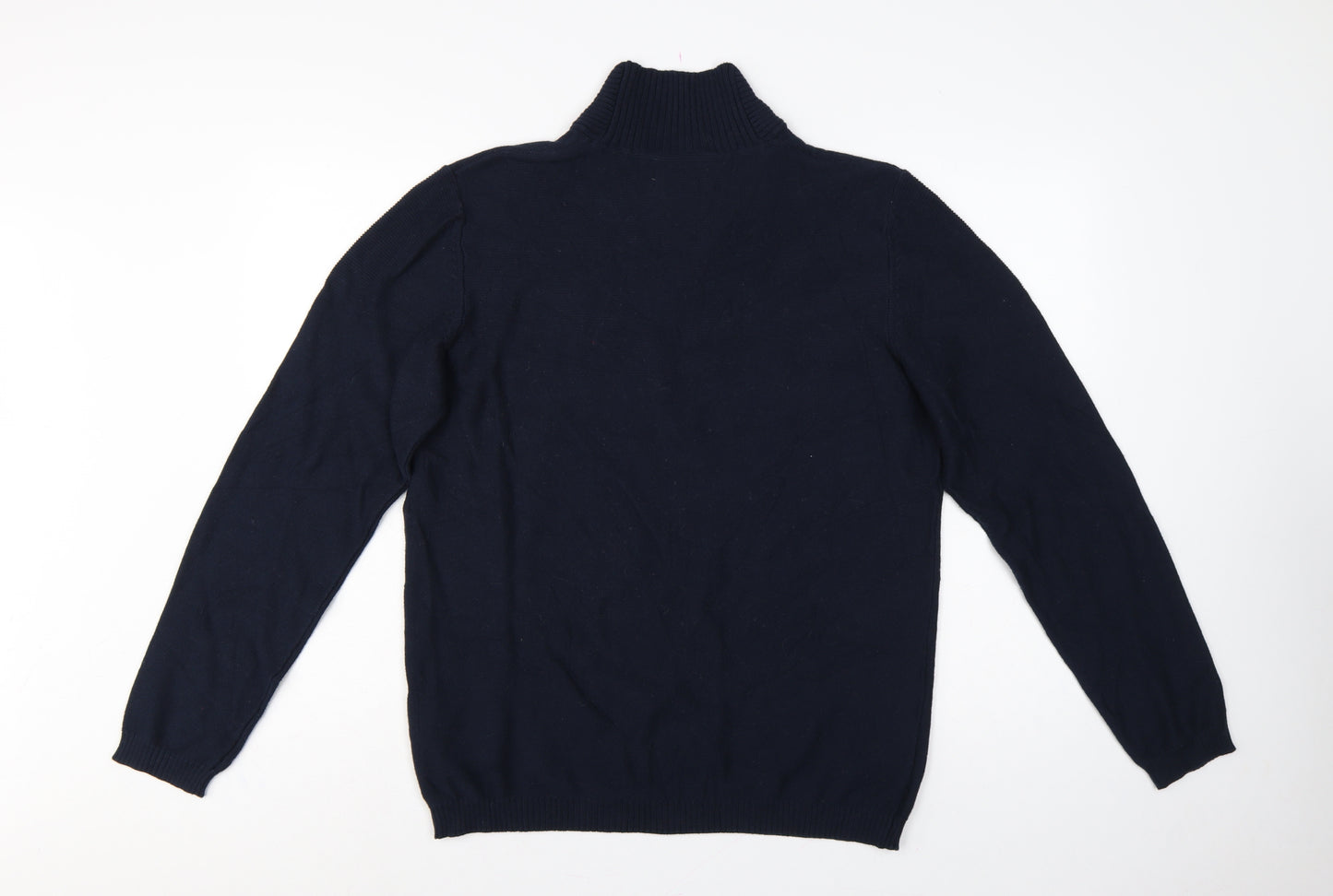 Jack & Jones Men Navy L Shawl Neck 1/4 Zip Cotton Knit Jumper
