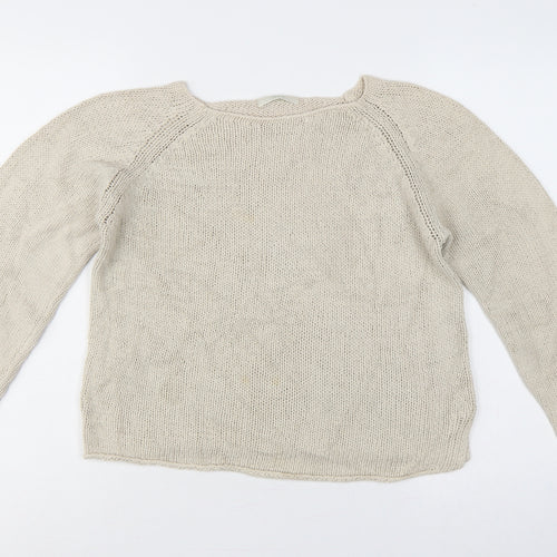 Marks and Spencer Women Beige UK 12 Boat Neck Cotton Knit Jumper